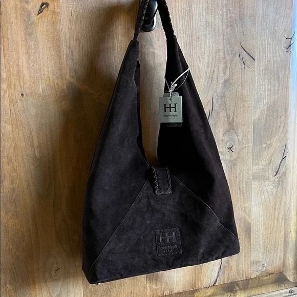 Haute Hippie | Chocolate Brown Triangle Hobo Suede Bag - Picture 8 of 11